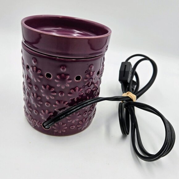 Scentsy Wax Warmer Cosmos Purple Floral Retired Embossed Full Sized Wax … - Picture 5 of 14